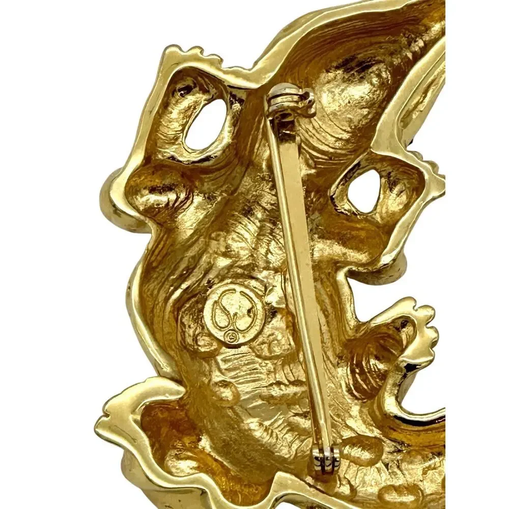 Vintage St John Gold Tone Alligator Brooch Pin With Black Enamel Accents Signed